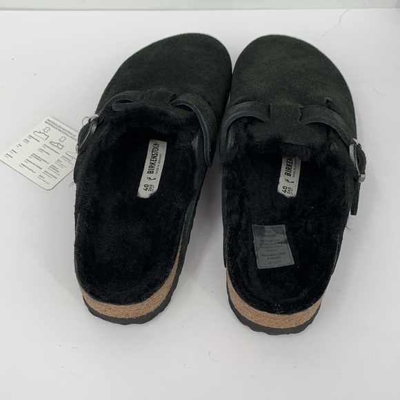Birkenstock Boston Shearling lined clog shoe slide comfort suede black new 40 9 - Picture 4 of 7